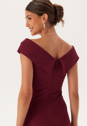 Goddiva Bardot Pleat Maxi Split Dress Wine-red S (UK10)