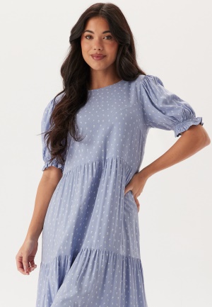 Happy Holly Puff Sleeve Viscose Midi Dress Light blue/Patterned 48/50