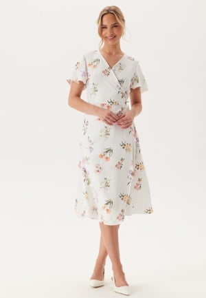 VILA Vilovie S/S Wrap Midi Dress Snow White AOP:FIR 42