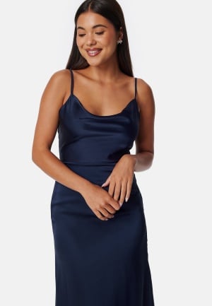Bubbleroom Occasion Waterfall Satin Gown Dark blue 46