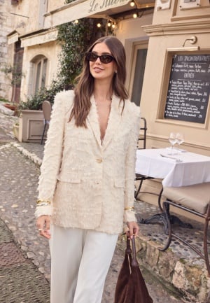 Bubbleroom Occasion Featherlike Oversized Blazer Cream XL