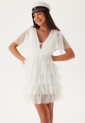 Bubbleroom Occasion Deep V-neck Tulle Dress  White 46