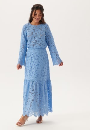 BUBBLEROOM Scalloped Lace Edge Maxi Skirt Light blue XL