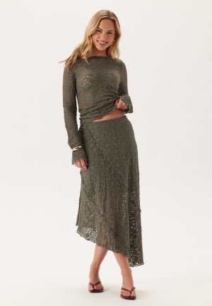 BUBBLEROOM Asymmetric Lace Skirt Dusty green XL