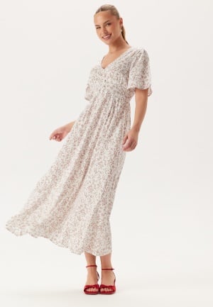 BUBBLEROOM Butterfly Sleeve Viscose Maxi Dress Offwhite/Patterned 42