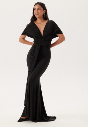 Goddiva Multi Tie Fishtail Maxi Dress Black L (UK14)