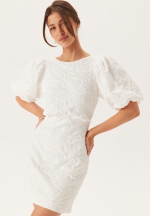 Bubbleroom Occasion Jacquard Bow Short Dress White XL