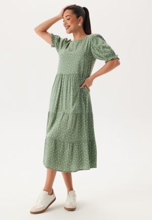 Happy Holly Puff Sleeve Viscose Midi Dress Dusty green/Patterned 52/54