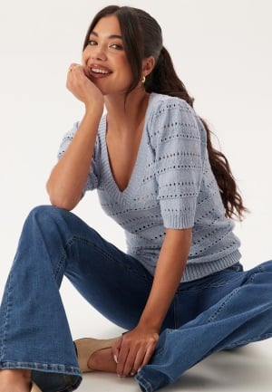 Happy Holly Short Sleeve Knit Sweater Light blue 52/54