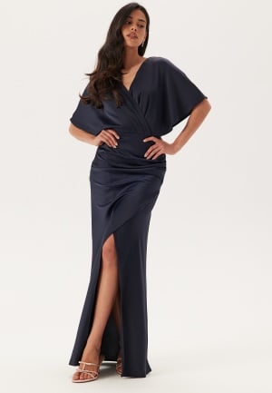 Bubbleroom Occasion Wrap Satin Gown Navy 42