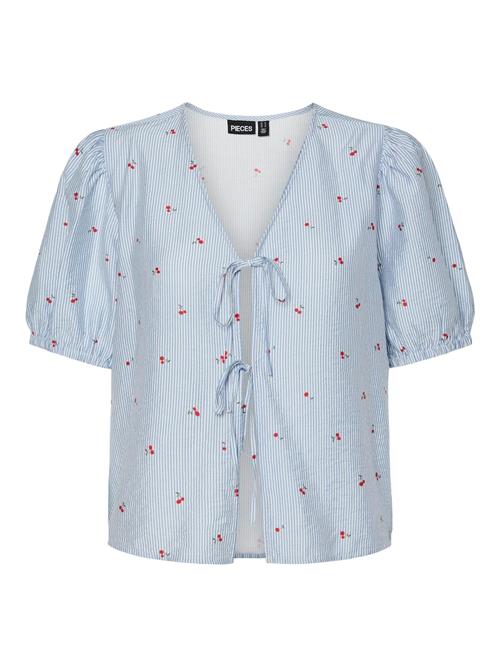 PIECES Bluse 'PCFionna'  lyseblå / mørkegrøn / rød / hvid