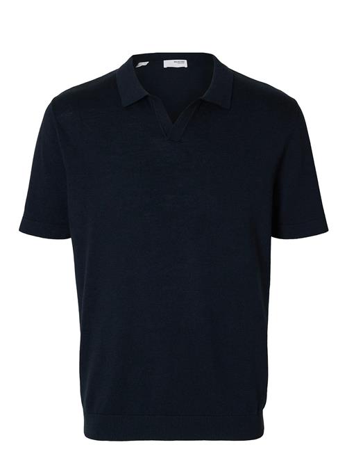 Slhmattis Ss Linen Blend Open Polo Noos Selected Homme Navy