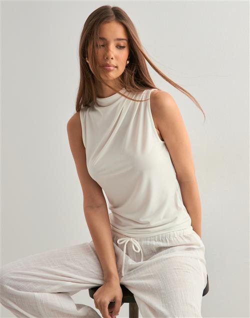 Pieces - Hvid - Pcmadison Sl Draped Top Noos Bc