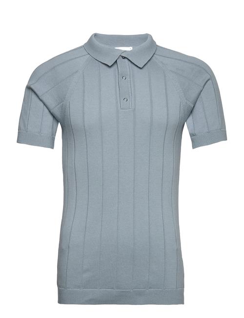 Se Regular Short Sleeved Striped Knitt Knowledge Cotton Apparel Blue ved Booztlet