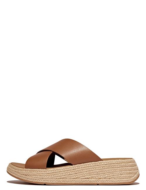 Se F-Mode Espadrille Leather Flatform Cross Slides FitFlop Brown ved Booztlet