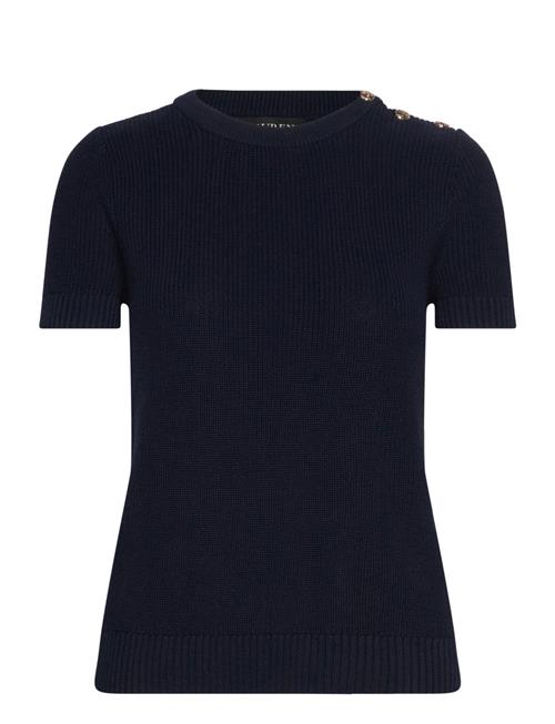 Button-Trim Cotton Short-Sleeve Sweater Lauren Ralph Lauren Navy