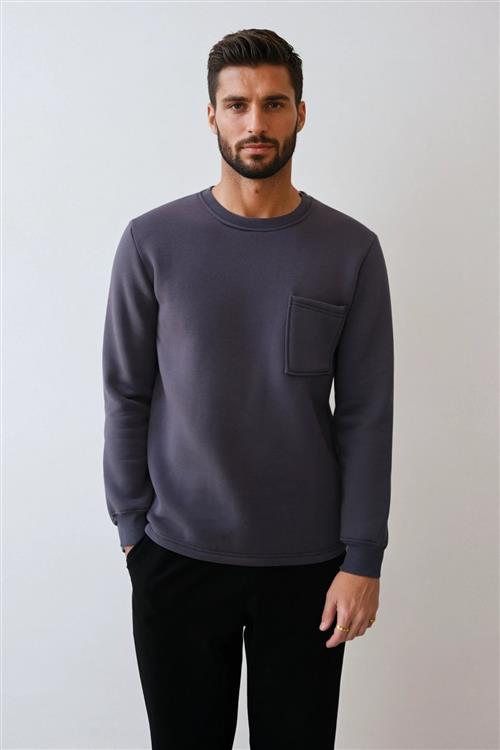 Pocket Sweatshirt Regular Fit - Mørkegrå - M - TeeShoppen