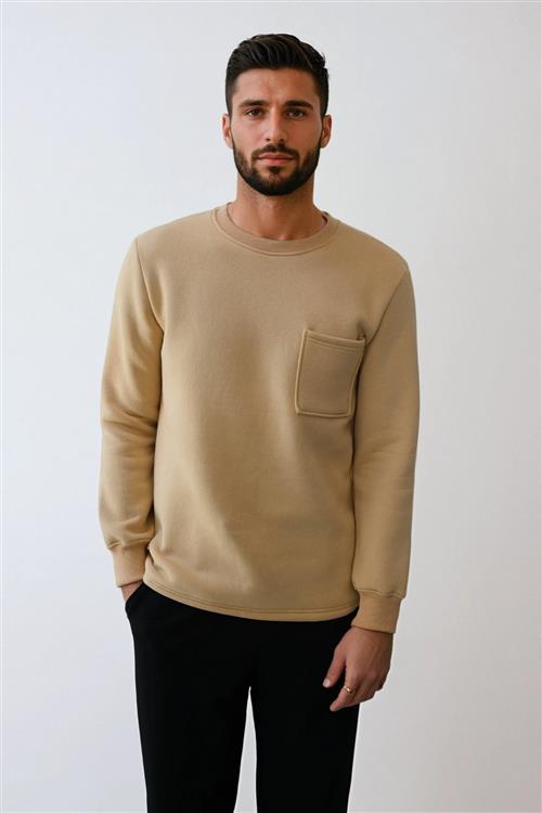 Pocket Sweatshirt Regular Fit - Beige - XS - TeeShoppen