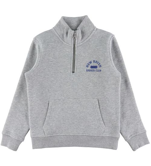 GANT Sweatshirt - Graphic Half Zip - Light Grey Melange
