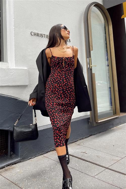 Amber dress - red floral - L - May
