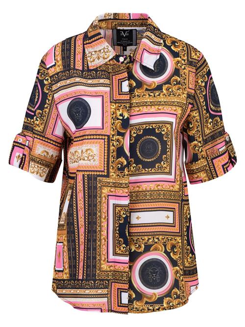 19V69 ITALIA Bluse 'Marla Baroque'  navy / gylden gul / lys pink / hvid