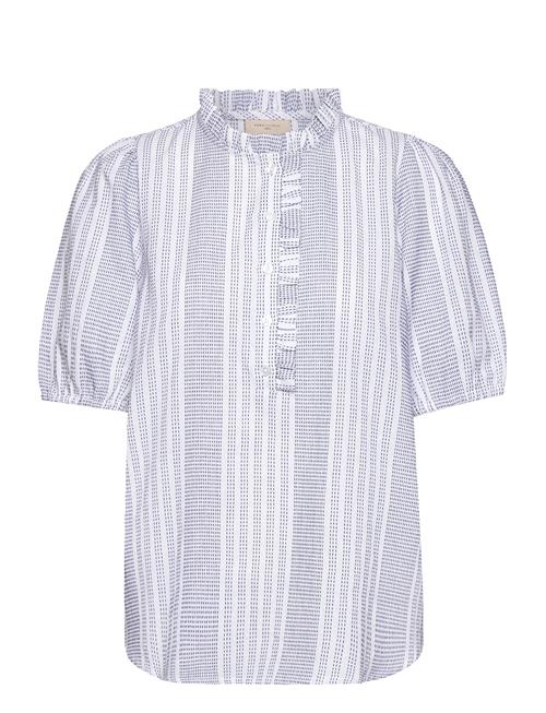 Blouse From Freequent In A Soft Material With A Striped Print. The Blouse Has A FREE/QUENT Purple