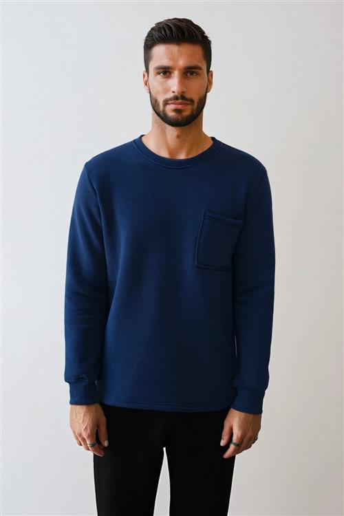 Pocket Sweatshirt Regular Fit - Navy - 2XL - TeeShoppen