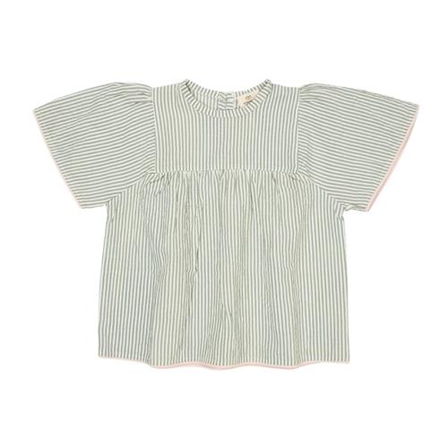 Copenhagen Colors GOTS Seersucker-bluse Green Cream Rose Stripe | Grønn | 116 cm