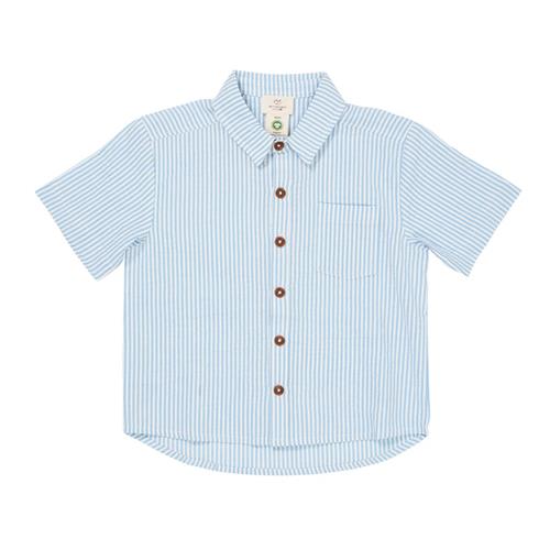 Copenhagen Colors Seersucker Kortærmet Skjorte Sky Blue Cream Stripe | Blå | 116 cm