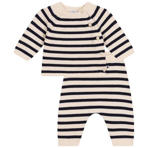 Petit Bateau Sailor Striped Strikket 2-delt Tøjsæt Avalanche Smoking | Beige | 6 months