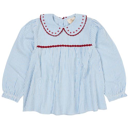 Copenhagen Colors Hearts Seersucker Langærmet Tunika Sky Blue Cream Berry Stripe | Blå | 128 cm
