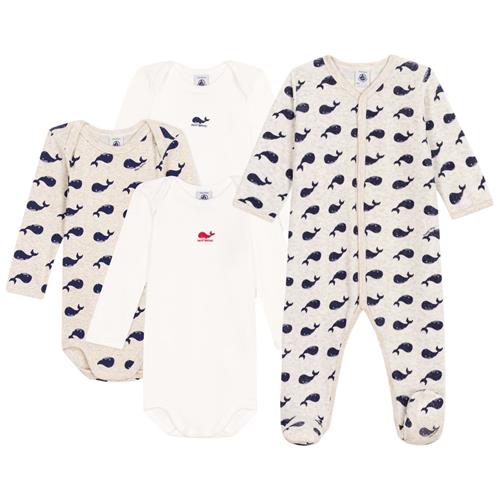 Petit Bateau Whale Onesie Og 3-pak Baby-bodyer Marshmallow Medieval | Hvid | 6 months