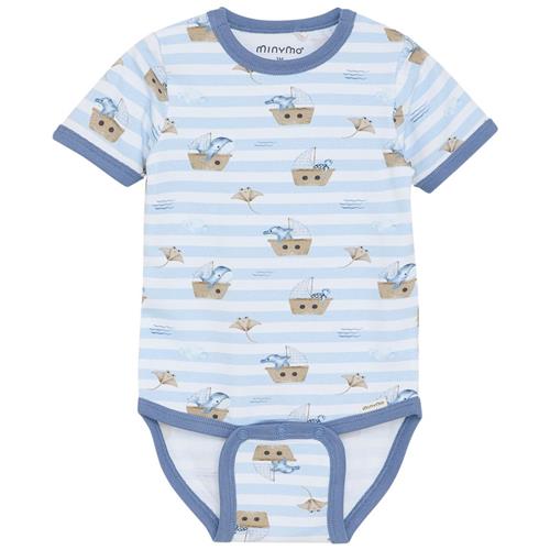 Minymo GOTS Kortærmet Baby Body Aop Skyway | Blå | 56 cm