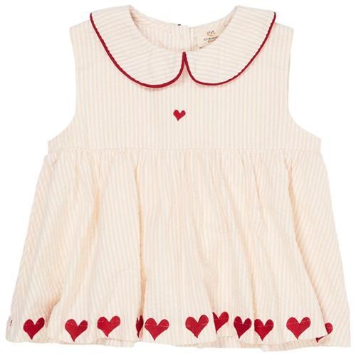 Copenhagen Colors Hearts Seersucker Kortærmet Bluse Dusty Rose Cream Berry Stripe | Lyserød | 104 cm
