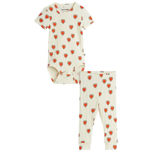Mini Rodini GOTS Outlined Hears Aop Baby-sæt Offwhite | Hvid | 80/86 cm