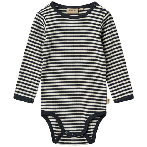 Wheat GOTS Berti Baby Body Navy Rib Stripe | Marine blå | 74 cm