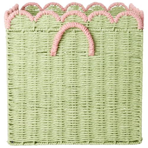 RICE Large Foldbar Kurv Af Papirreb Med Kammuslingekant Green With Soft Pink | Grønn | 0