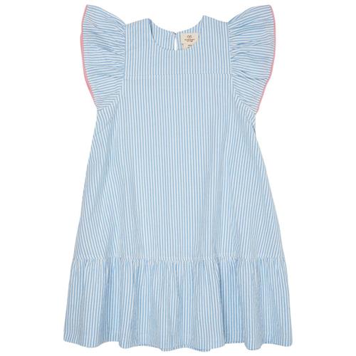 Copenhagen Colors GOTS Seersucker-kjole Med Flæseærmer Sky Blue Cream Pink Stripe | Blå | 92 cm