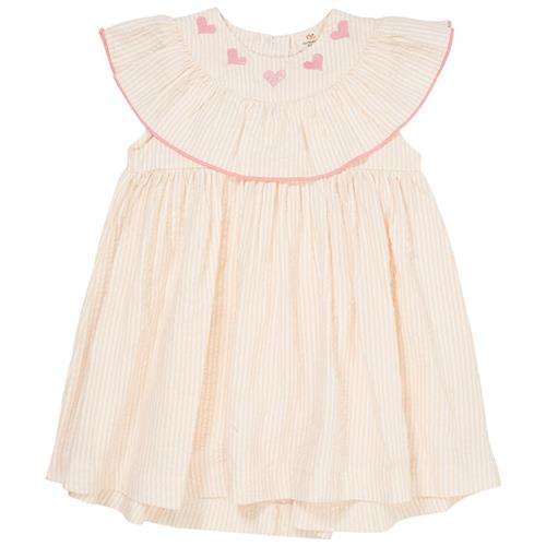 Copenhagen Colors GOTS Hearts Seersucker-kjole Dusty Rose Cream Stripe | Lyserød | 110 cm