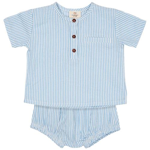 Copenhagen Colors Seersucker-tøjsæt Sky Blue Cream Stripe | Blå | 80 cm