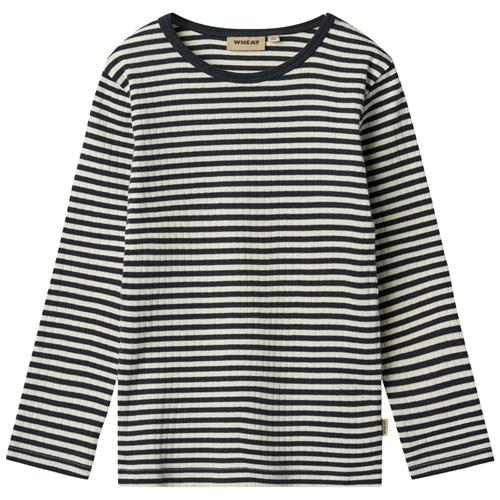 Wheat Stig Langærmet T-shirt Navy Rib Stripe | Marine blå | 128 cm