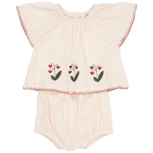 Copenhagen Colors Seersucker Babytøjssæt Dusty Rose Cream Berry Stripe | Lyserød | 80 cm