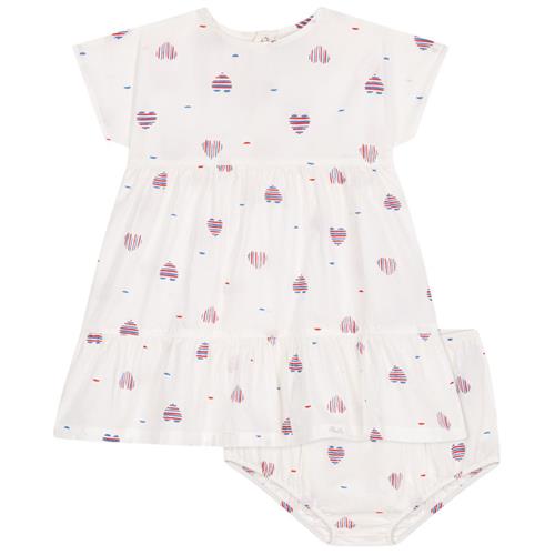Petit Bateau Hearts Bomuldskjole Med Bloomer Avalanche Multicolor | Hvid | 24 months