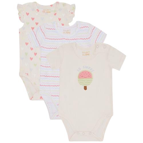 Hust&Claire Bella 3-pak Baby Body White | Hvid | 68 cm