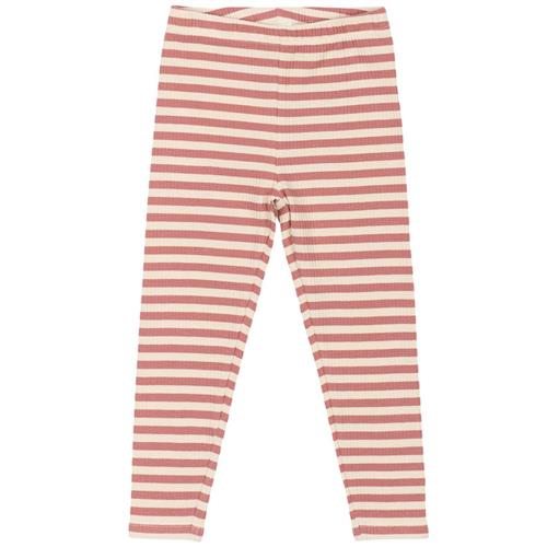 The New Siblings GOTS Uni Ribbede Leggings Old Rose Striped | Lyserød | 56 cm