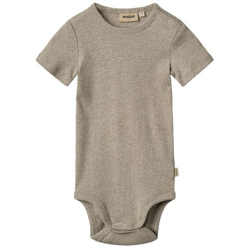 Wheat GOTS Timo Ribbet Baby Body Gravel Melange | Brun | 80 cm