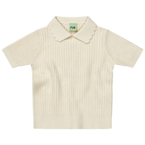 FUB Strikket Kortærmet Top Med Krave Ecru 140 cm  Creme  140 cm  kvinde