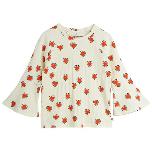 Mini Rodini GOTS Outlined Hears Aop Trompetærmet Top Offwhite | Hvid | 140/146 cm