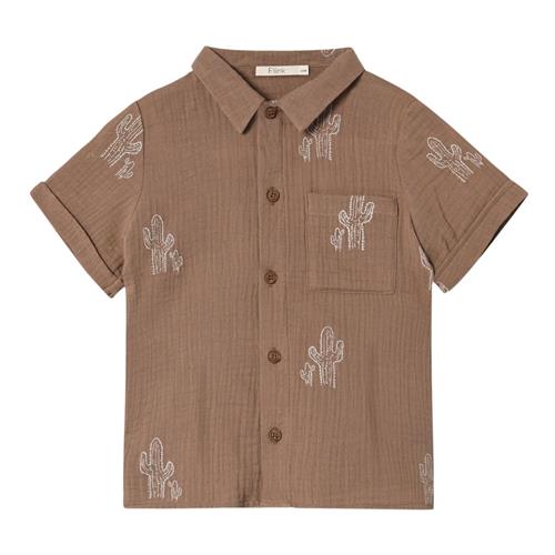 Fliink Hello Kortærmet Skjorte Pine Bark Cactus Aop 7 Y  Brun  7 år  Unisex
