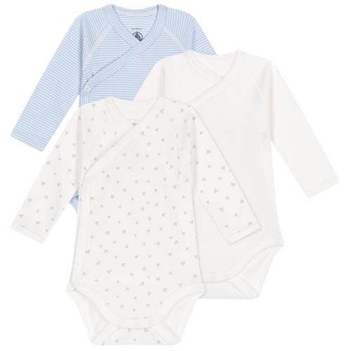 Petit Bateau 3-pak Wrapover-babybodyer I Bomuld Bleu Blanc | Hvid | 12 months